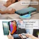 AUPAI for iPhone 14 Pro Wallet Case with Credit Card Holder, PU Leather RFID Blocking Folio Flip Kickstand Magnetic Clasp Protective Phone Cover for Women Men 6.1 Inch Cyan