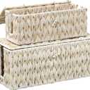 Cable Management Box,Boho Decorative Handwoven 2 Open Slots Cord Organizer Hider Box with Lid for TV Wires, Computer, Router, USB Hub and Under Desk Power Strip (Milky White)