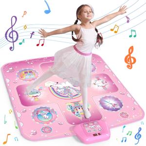 GirlsHome Dance Mat - Unicorn Toys for Girls Electronic Dance Pad with 5 Game Modes, Built-In Music, Touch Sensitive Light Up LED Kids Musical Mat, Christmas & Birthday Gift for Toddler Girls 3-12