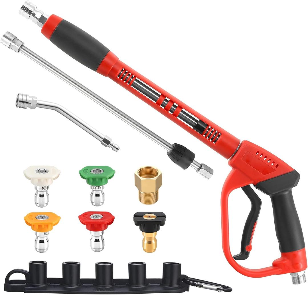 Tool Daily Pressure Washer Gun with Replacement Wand Extension, 30 Degree Curved Rod, 5 Nozzle Tips, 4000 PSI (47inch)