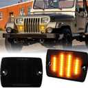 2Pcs Amber Front LED Turn Signal Lights Assembly For Jeep Wrangler YJ 1987-1995 with 3157 Plug and 1157 Plug, Smoke Lens Driver Passenger Side Corner Lamp Accessories