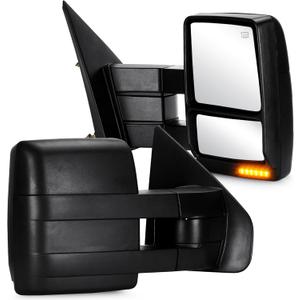 Youxmoto Towing Mirrors fit for Ford F-150 2007 2008 2009 2010 2011 2012 2013 2014 Pickup Truck Mirrors, Manual Telescoping/Folding, Heated; Turn Signal; Puddle Light; Black