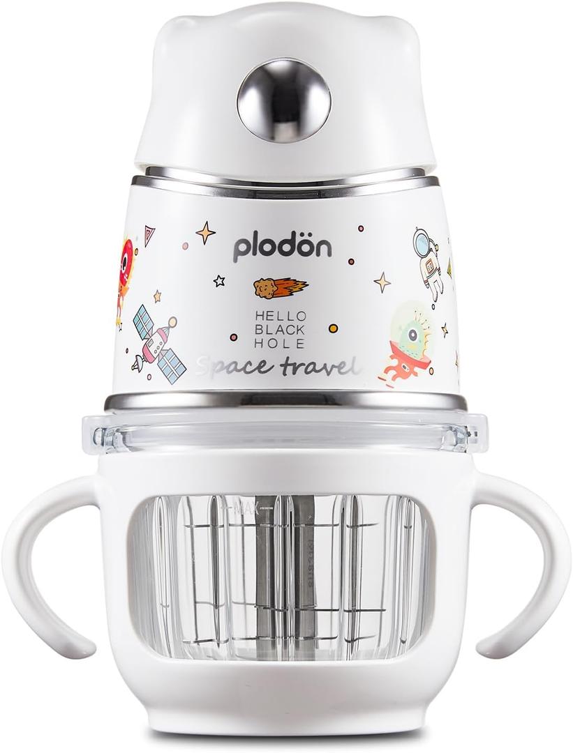 Baby blender food maker, PLODON 15-in-1 baby food processor set, suitable for vegetables, fruits and meat, compatible with stage-based recipes, separator, silicone spoon, scraper, (silver)