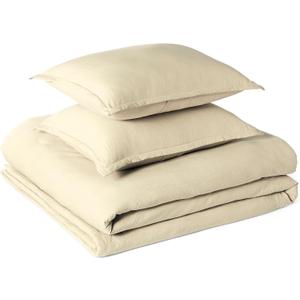 Amazon Basics Brushed Microfiber Comforter Set, Extra Soft with Natural Texture, 3-Piece, Queen/Full, Beige