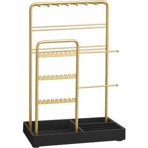 SONGMICS Jewelry Holder, Display Stand, Metal Frame, Velvet Tray