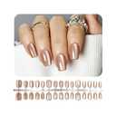 JODSONE 30PCS Nude Cat Eye Press on Nails Set Reusable Short Square Fake Nails Acrylic Diamond Shine Glossy Nature Stick on Nails for Women