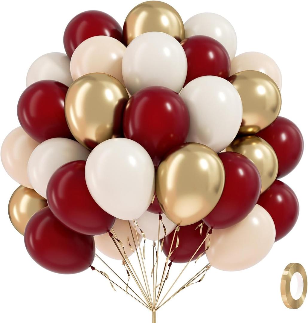 60pcs Maroon and Gold Balloons 12inch Burgundy and Gold Balloons with Sand White Nude Balloons for Wedding Bridal Shower Graduation Birthday Party Decorations