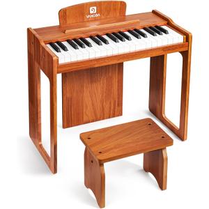 Vangoa Kids Piano Keyboard, 37 Keys Wood Digital Piano for Kids, Music Educational Instrument Toy, for Girls and Boys, Solid Wood Yellow (Bright Brown)