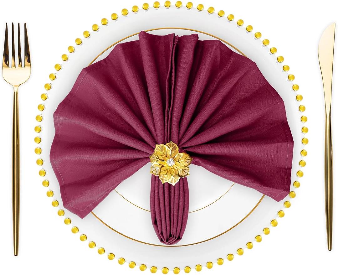 SuperO Set of 40 Cloth Napkins 17 x 17 Inch, Polyester Solid Washable Dinner Napkins with Hemmed Edges,Great for Restaurant, Wedding and Party(Burgundy)