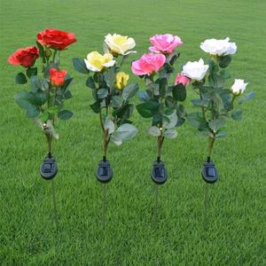 Uonlytech 4pcs Solar Powered Led Lights Outdoor Pin Lamps for Lawns Walkways Decorate Red Yellow White Floral Designs