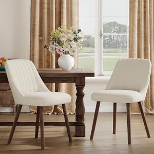 Upholstered Dining Chairs Set of 2, Modern Fabric Kitchen Chairs with Back, Wood Legs for Kitchen Dining Room Restaurant, Beige