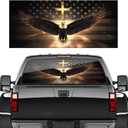 American Eagle Truck Rear Window Decals, American Flag Truck Back Window Graphic Decal Christian Cross Perforated Vinyl, 66"x20" Pickup Sticker Automotive Decals