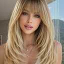 AISI HAIR 【Beginner Friendly Wigs】 Mixed Blonde Wig with Bangs for Women, Middle Length NaturalLayered Straight Wig for Daily Party