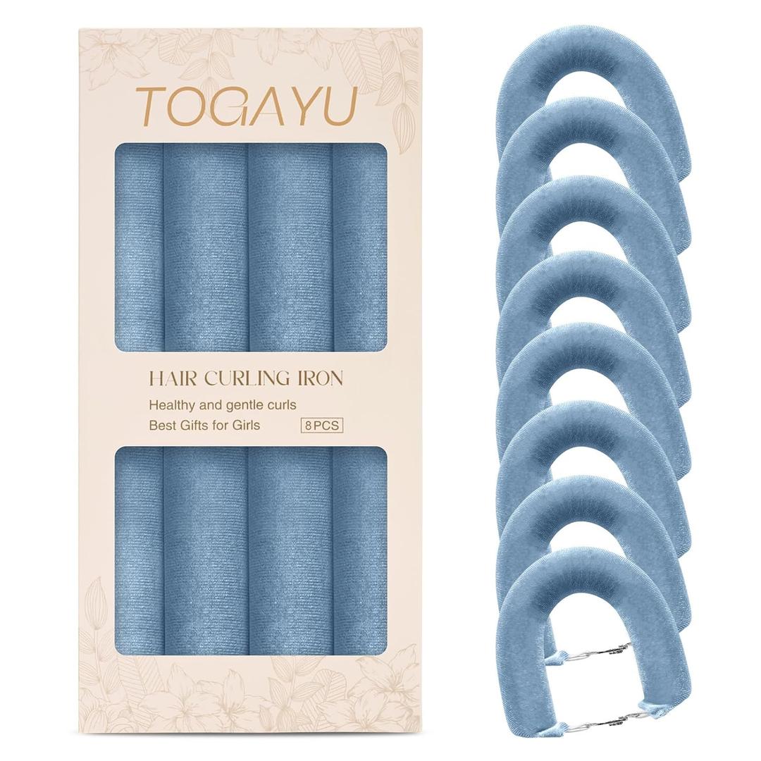 Heatless Curls Overnight Set - Jumbo Overnight Hair Curlers to Sleep In, Soft Velvet Hair Rollers for Women, No Damage Curls Styling Tools (8pcs Blue