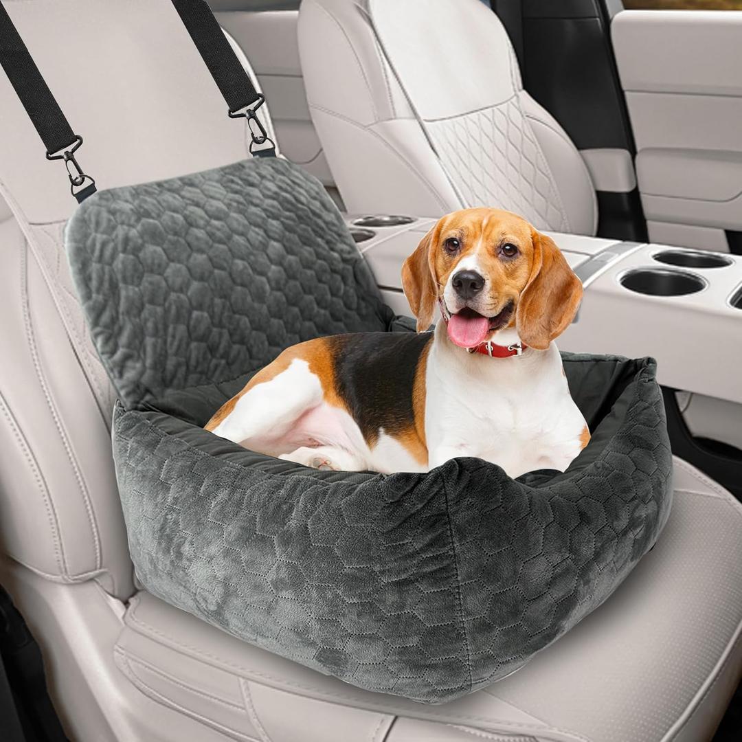 Special Dog Car Seat for Pet Dogs, Super Soft Fabric and Memory Foam Pet Travel Chair, Washable and Removable, Non-Slip Bottom, Durable and Convenient Safety Strap (Gray)