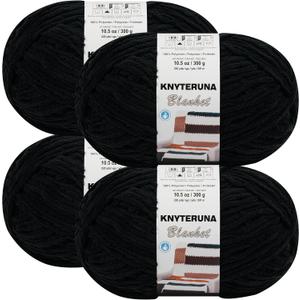 Knyteruna #6 Super Bulky Blanket Yarn for Crocheting  4 Skeins(Each 10.5oz/300g, 220yds/201m), Chunky Chenille Thick Plush Big Soft Yarn for Crocheting Knitting Blankets, Black