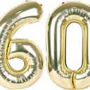 60 Balloon - Champagne Gold Birthday Number Balloons, 40 Inch Decorations