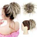 HMD Tousled Updo Messy Bun Hairpiece Hair Extension Ponytail With Elastic Rubber Band Updo Ponytail Hairpiece Synthetic Hair Extensions Scrunchies Ponytail Hairpieces for Women (Light Ash Brown & Ash Blonde)