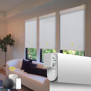 Motorized Blinds No Drill Automatic Blinds for Windows Cordless Roller Shades Electric Blinds with Remote Control Smart Blinds (White, 26.5 x 72)
