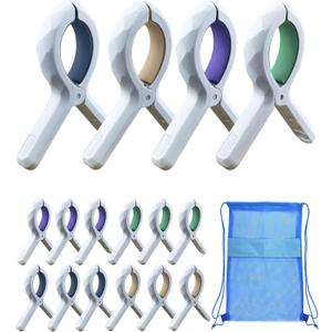 2 x Extra Large Beach Towel Clips 12 Pack - 5.5 Inch Heavy Duty Towel Clips for Beach Chairs, Cruise, Pool - Non-Slip Silicone Pad, Rust-Resistant Stainless Steel Spring, Includes Mesh Bag, 4 Colors Mixed