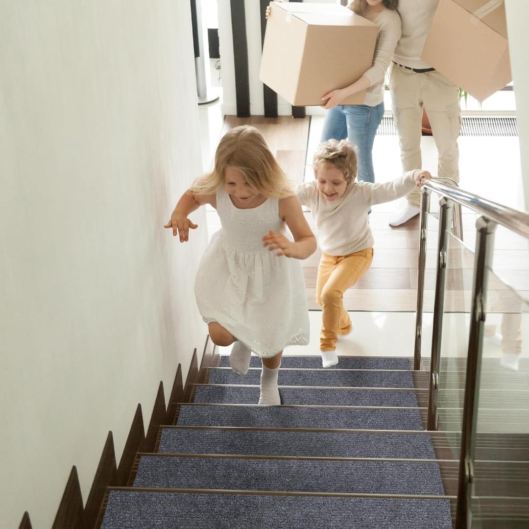 8" X 30" Peel and Stick Carpet Stair Treads for Wooden Steps, Reusable Washable Edging Stair Rugs, Runner Indoor Non-Slip Stair Mats for Kids Elders Pets (15 Pack)