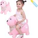 INPANY Bouncy Dog Hopper for Toddlers-Hopping/Bouncing/Bounce Hoppers, Jumping Toys, Inflatable Ride-on Animal Toy for Kids/Boys/Girls 2, 3, 4, 5 Years Old Gifts(Pump Included) (Pink)