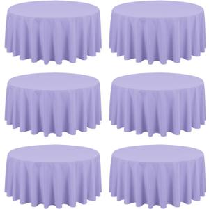 6 Pack Lavender Round Tablecloths - 90 Inch, Polyester Table Cover, Stain and Wrinkle Resistant Washable Fabric, Perfect for Wedding Banquet Parties