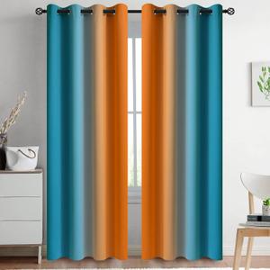 Yakamok Ombre Orange and Blue Curtains for Bedroom, Gradient Room Darkening Curtains, Grommet Thermal Insulated Light Blocking Window Drapes/Curtain for Living Room,52 x 84 Inch,2 Panels