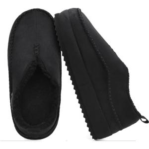 KuaiLu Men's Slippers Cozy Memory Foam House Slipper Shoes Warm Suede Winter Moccasins Slip-on Boots Slippers For Man with Fuzzy Sherpa Lining & Indoor/Outdoor Hard Rubber Sole (Black)