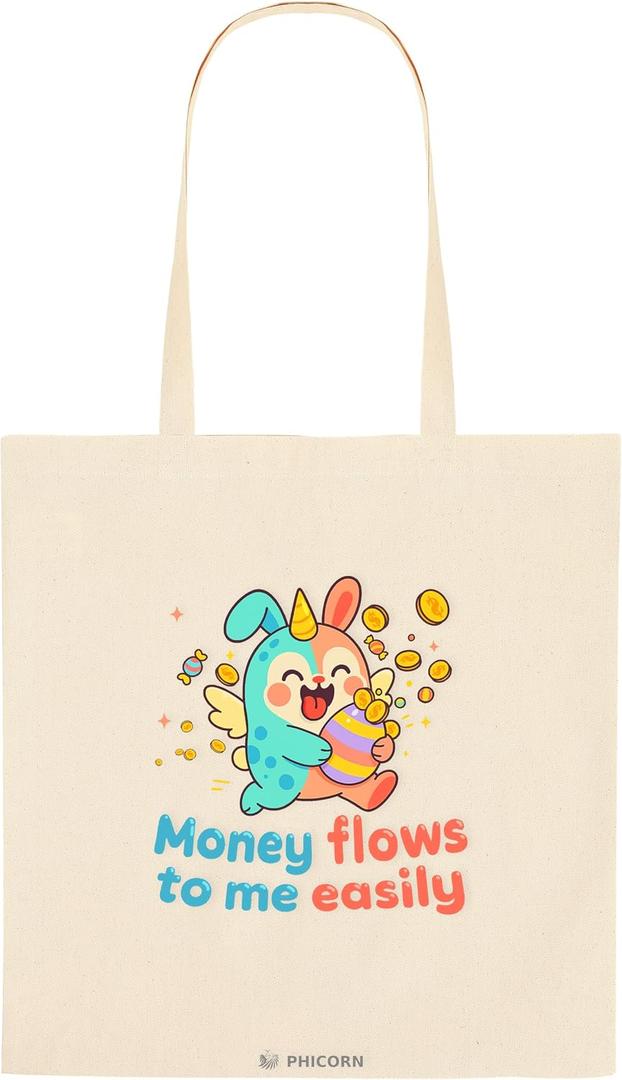 Phicorn Canvas Tote Bags, 15 x 16 in 100% Cotton Blank Reusable Grocery & Craft Tote Bag with Long Handles