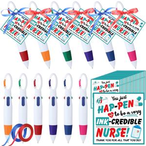 24 Pack Nurse Badge Pens Bulk 4-in-1 Nurse Appreciation Gifts Ballpoint Retractable Shuttle Pens with Nursing Week Tags for Student Medical Prizes Exchange Hospital Party Favors Supplies