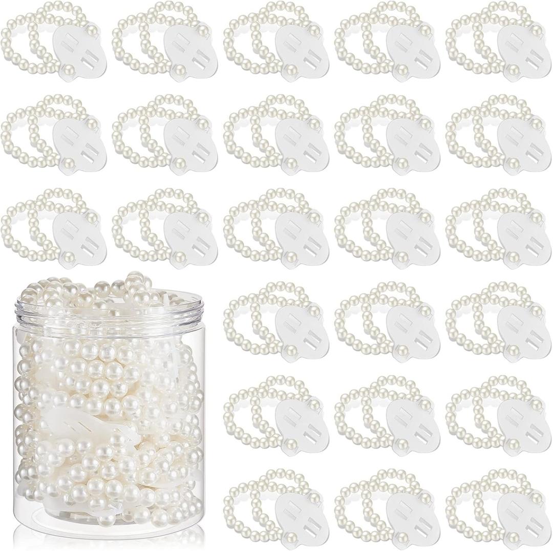 Hicarer 48 Pcs Corsage Wristlet Bracelet Wrist Corsage Prom Elastic Pearl Bands Wedding Corsages Pearl Bracelet Wedding Wristlets DIY Wrist Corsages Accessories for Bridal Shower Party(White)