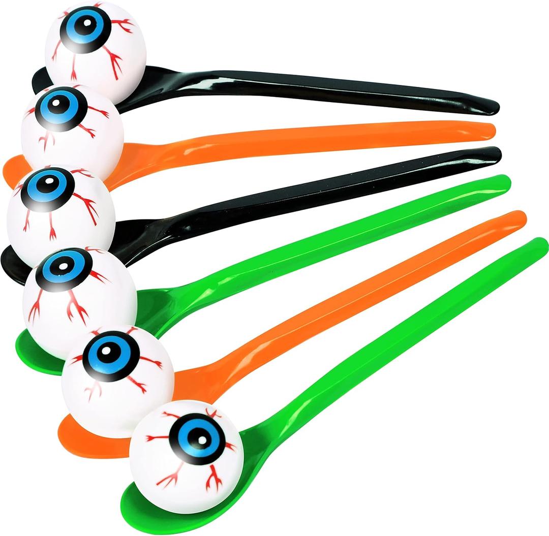 24 Packs Halloween Game Eyeball Spoon Relay Race Toy Set- Indoor Outdoor Party Supplies Decorations
