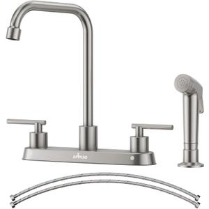 APPASO Kitchen Faucet with Side Sprayer, Brushed Nickel Kitchen Sink Faucet, 4 Hole Kitchen Faucet, Stainless Steel Faucet for Kitchen Sink, 2 Handle Faucets with High Right Angle Spout