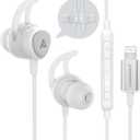 Lightning Headphones Earphones Magnetic Earbuds in-Ear MFi Certified with Microphone Controller for Sports Workout Compatible with iPhone 14/13/12/11/Pro Max/Xr/Xs Max/X White (Silver)