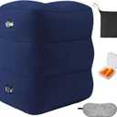 Inflatable Foot Rest Pillow for Travel - Adjustable Height Flight Foot Rest with Eye Mask and Earplugs for Kids & Adults on Airplane, Car, Train, Office, and Home (Blue, 1 PC)