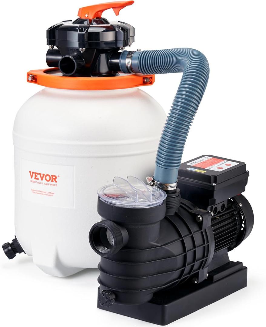 VEVOR 12-inch Sand Filter Pump for Above Ground, Digital Programmer Timer, 3000GPH, 1/2 HP Pool Pumps System & Filters Combo Set with 6-Way Multi-Port Valve & Strainer Basket, Easy Installation (White)