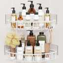 Orimade Corner Shower Caddy with 2 Hooks Wall Mounted Metal Bathroom Shelf Storage Organizer Adhesive No Drilling 2 Pack, White Only for 90-Degree Corner