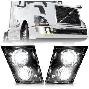 Fog Light Lamp Replacement for 1997-2015 Volvo VNL Trucks Pair Set (Led-Chrome-Two Light)