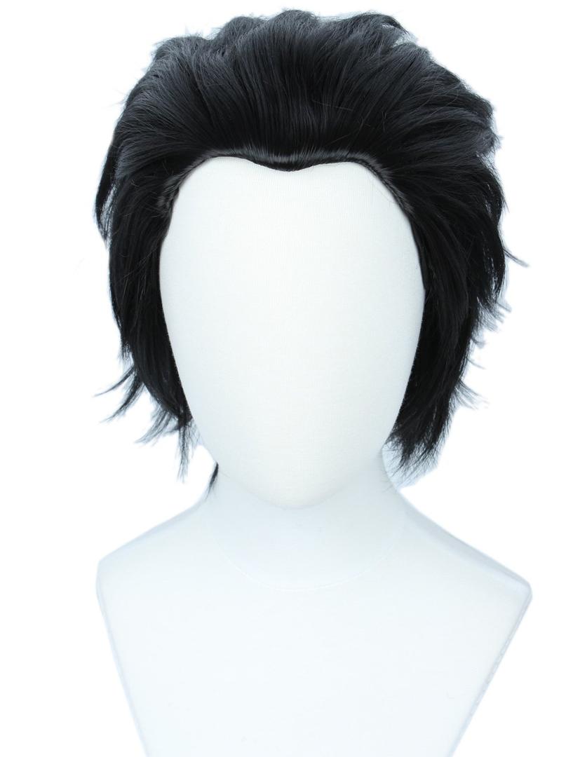 Linfairy Short Black Cosplay Wig Halloween Slicked back Costume Wig for Men (adult)