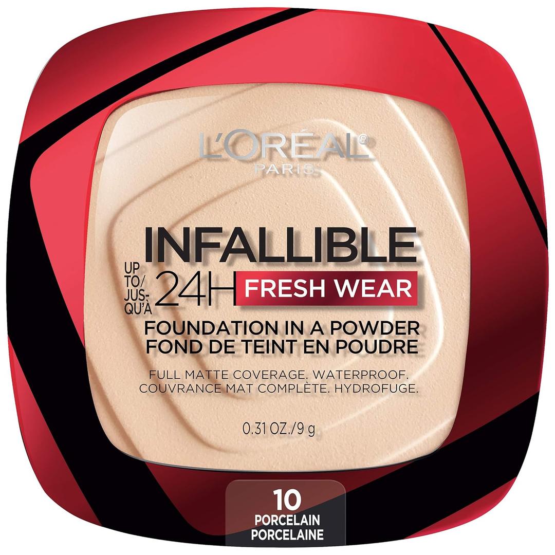 L'Oreal Paris Makeup Infallible Fresh Wear Foundation in a Powder, Up to 24H Wear, Waterproof, Porcelain, 0.31 oz. 