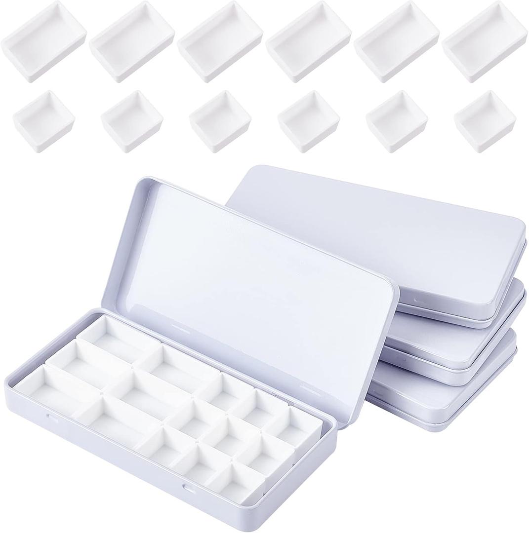 PH PandaHall 4PCS Small Empty Watercolor Palette Tin with 24 Half Pans and 12 Full Pans Travel Watercolor Box Metal Paint Case for Artist Student, White, 2.5x4.5x0.5 inch