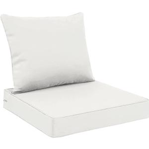 All Smiles White Outdoor Chair Cushions for Patio Furniture Set of 24x24 Inch for Deep Seat Waterproof Fade Resistant Replacement Cushions with Removable Cover for Seat Yard Garden Deck