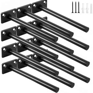 12 Pcs 6" Black Solid Steel Floating Shelf Bracket Blind Shelf Supports - Hidden Brackets for Floating Wood Shelves - Concealed Blind Shelf Support  Screws and Wall Plugs Included