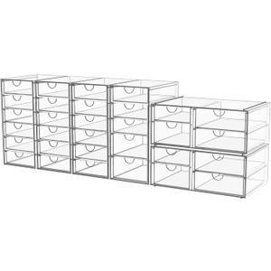 YFXCVSL Acrylic Makeup Organizer with 31 Drawers, 6 Pack Clear Storage Drawers, Bathroom Makeup Organizer for Palettes, Cosmetic, and Beauty Supplies,Ideal for Vanity, Cabinet,Desk Organization