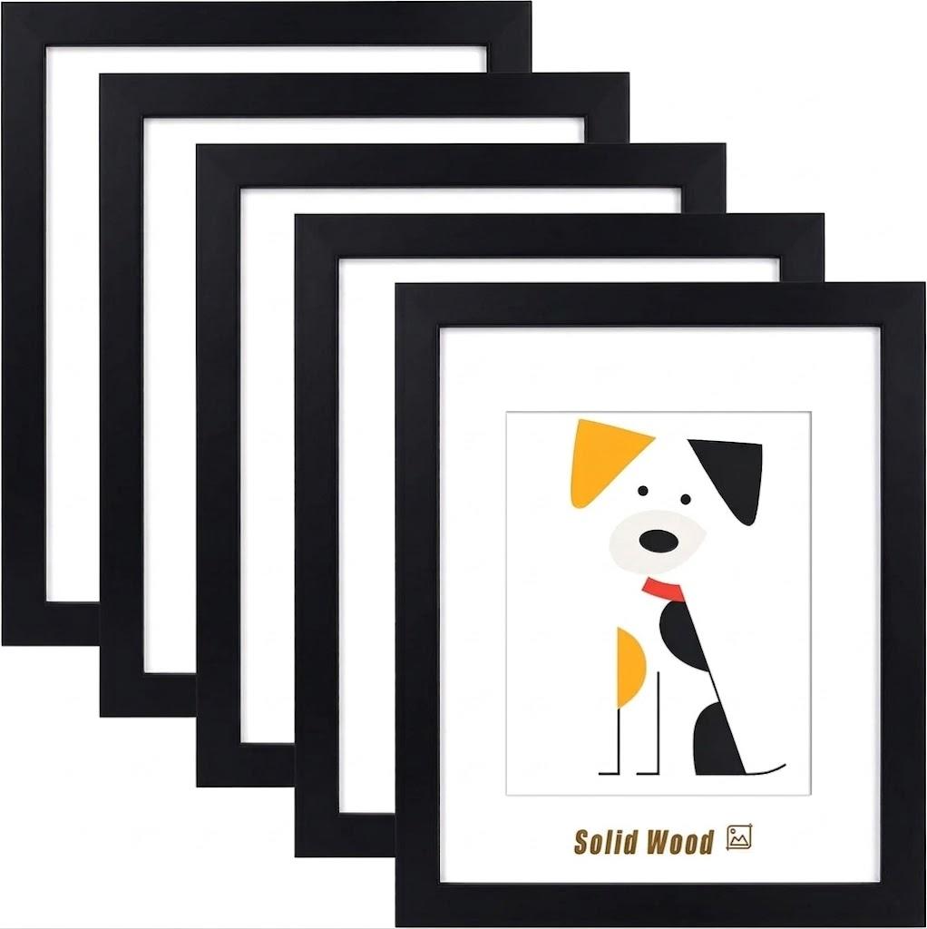 LUCKYLIFE 18x24 Picture Frame Solid Natural Wood, Display 16x20 photo with Mat or 18x24 without Mat for Wall Hanging, Set of 5
