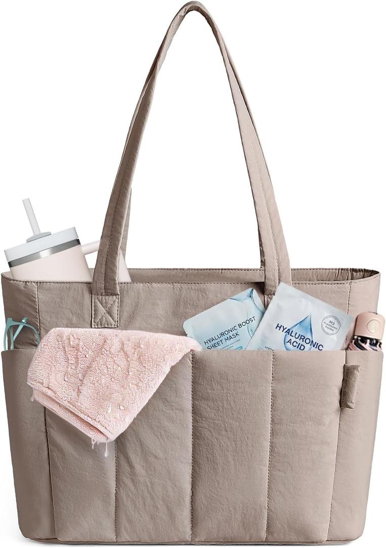 HomemeDiary Tote Bag for Women, Puffer Quilted Lightweight Shoulder Bag, Puffy Travel Work Gym Handbag with Wet Dry Pocket