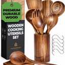 Wooden Spoons for Cooking, Wooden Cooking Utensils Set, Wooden Utensil Set with Holder, Spoon Rest & Hooks, Mother's Day Gift, 8-piece 