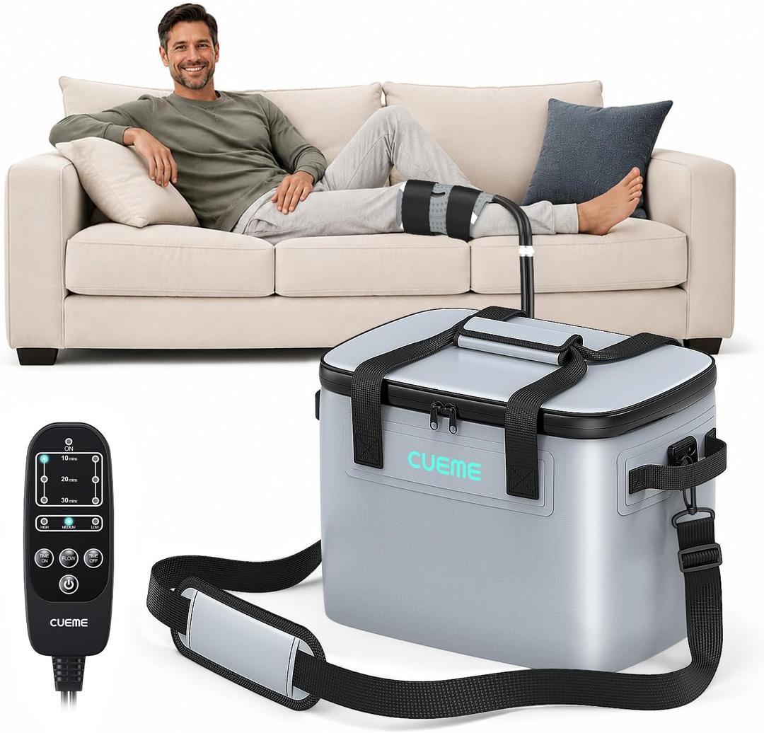 CUEME Cold Therapy Machine for Knee Replacement, 20 QT Ice Machine for Knee After Surgery, Programmable Timer Knee Ice Machine with Compression Pad, Cryotherapy Pain Relief for Shoulder/Hip/Ankle/Foot