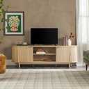 Walker Edison Modern Curved Reeded TV Stand for TVs up to 70 Inches, Credenza with Sliding Doors and Adjustable Shelves, TV Stand with Cord Management Cutout, 70 Inch, Coastal Oak